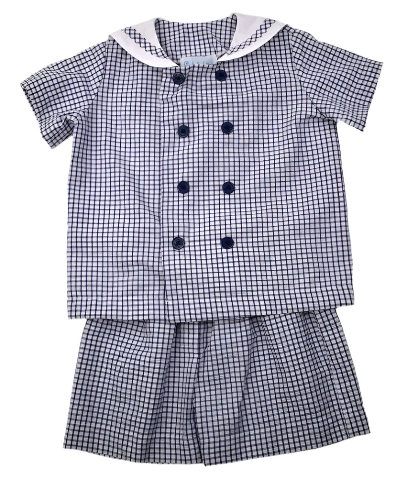 Navy Check Sailor Short Set