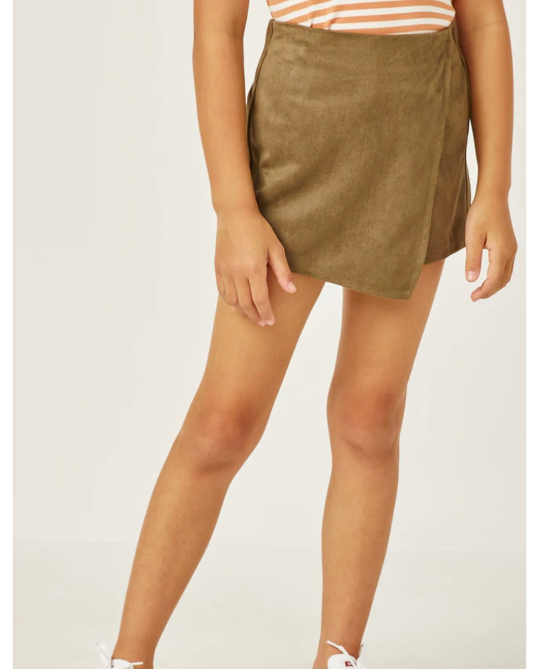 Girls Suede Elastic Waist Skort