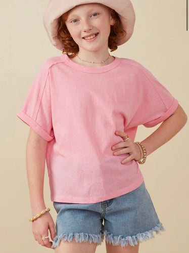 Pink Raw Edge Detail Triblend Knit Dolman Tee