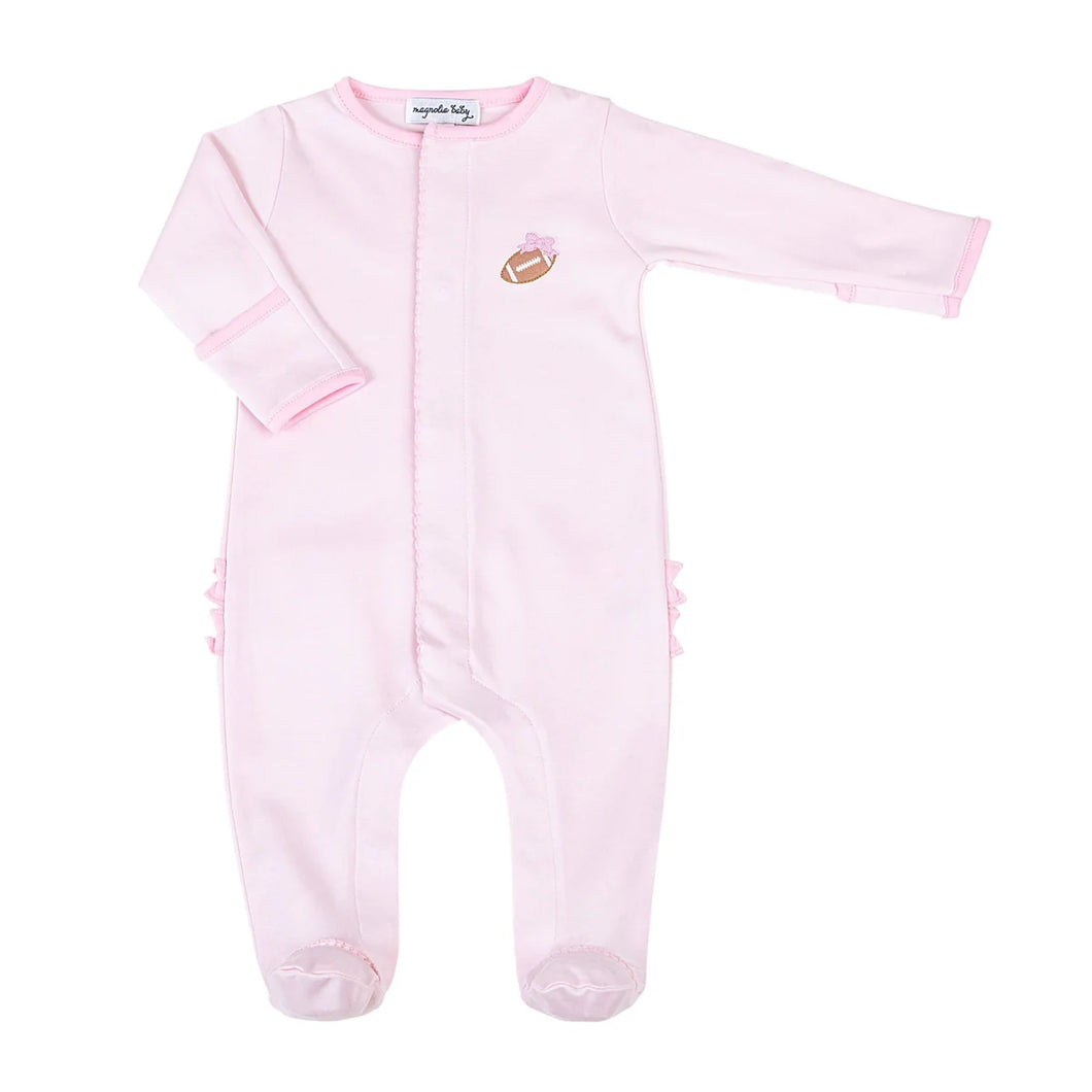 Darling Football Embroidery Ruffle Footie-Pink