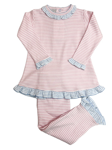 Pink Stripe/Blue Stripe Ruffle Pant Set