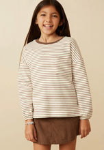 Soft Stripe Knit Contrast Banded Long Sleeve Tee