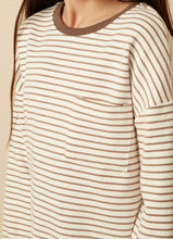 Soft Stripe Knit Contrast Banded Long Sleeve Tee