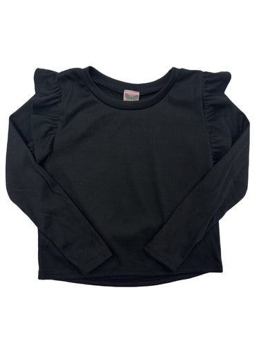 Black Ribbed Ruffle Sleeve Tee