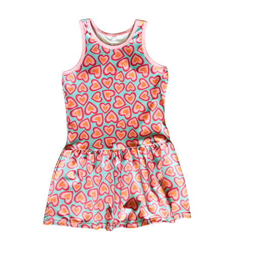 Turquoise/Pink Hearts Tennis Dress