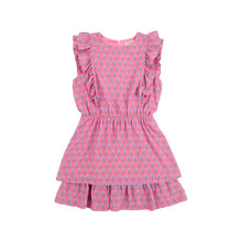 Emily Rives Ruffle Dress - Holly Hills Hand Block with Hamptons Hot Pink