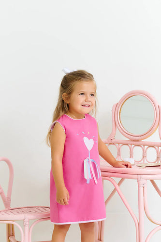 Annie Apron Dress - Romany Rose with Palm Beach Pink & Heart Wand Applique