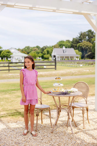 Emily Rives Ruffle Dress - Holly Hills Hand Block with Hamptons Hot Pink