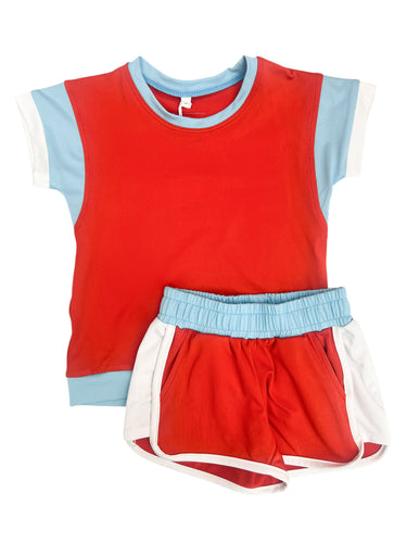 Red Cap Sleeve Short Set