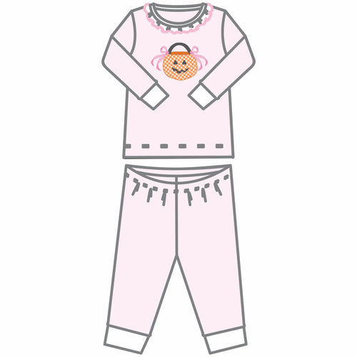 Trick Or Treat Applique Ruffle Long Pajamas