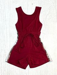 Maroon And Silver Striped Romper