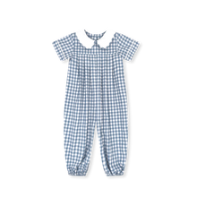 Blue Stone Check Pleated Romper