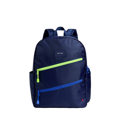 Navy Diagonal Zipper - Kane Double Pocket Large Backpack