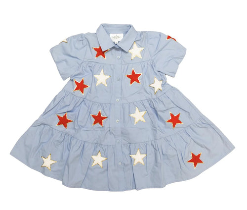 Light Blue and Red Chenille Star Dress