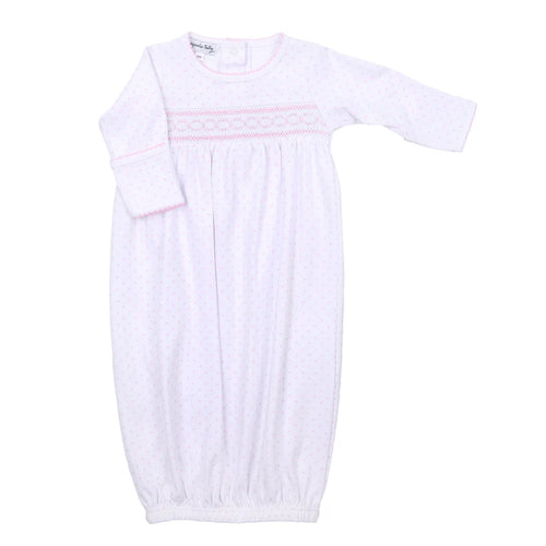 Mini Dot Smocked Gathered Gown - Pink