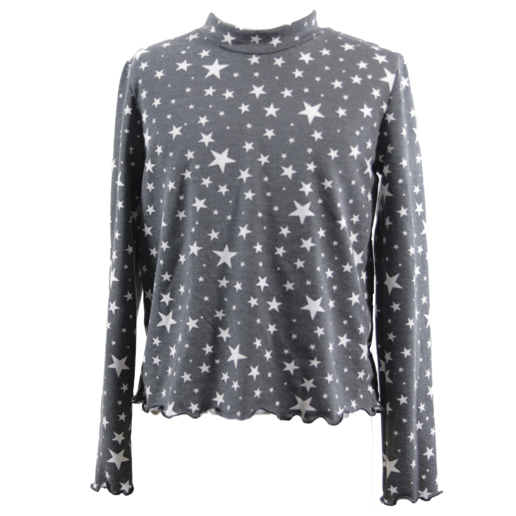 Grey and White Stars Mock Neck Top