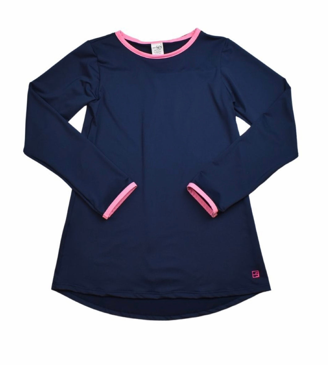 Lindsay Long Tee LS - Navy Athleisure / Pink Welting