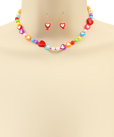 Acrylic Heart and Pearl Choker Set